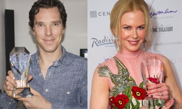 Benedict Cumberbatch collects his WhatsOnStage Award for Best Actor in a Play for Hamlet, while Nicole Kidman won Best Actress Award for playing scientist Rosalind Franklin in the UK premiere of Photograph 51,